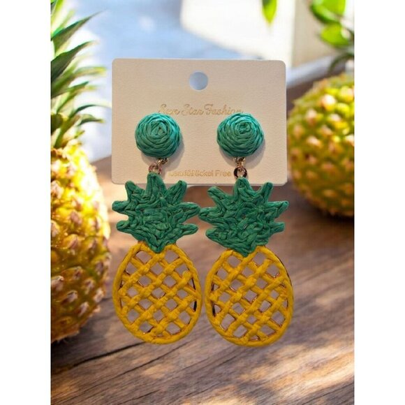 New Yellow Rope Boho Chic Pineapple Drop Earrings Summertime Fashion Jewelry - Picture 1 of 2